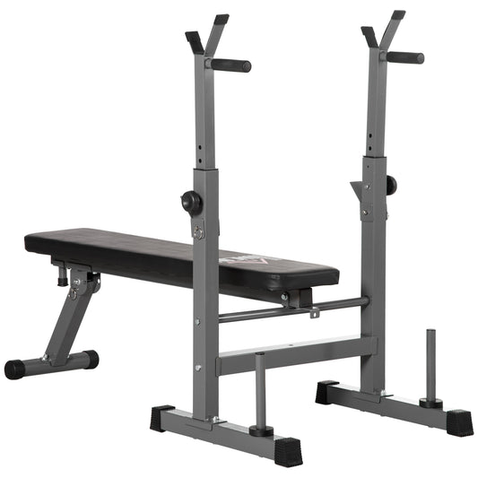 Grey Foldable Weight Bench With Dumbell Rack
